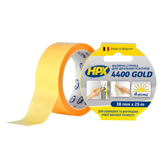 Високоякісна професійна малярна стрічка HPX 4400 GOLD 38 мм х 25 м Високоякісна професійна малярна стрічка HPX 4400 GOLD 38 мм х 25 м
