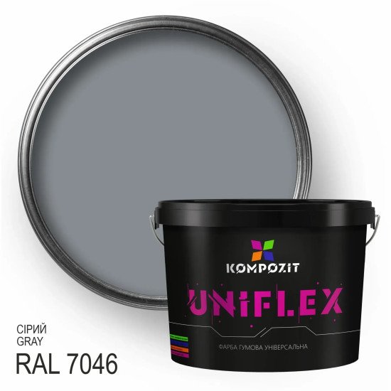 Фарба гумова універсальна UNIFLEX Kompozit, сірий RAL 7046, 12 кг